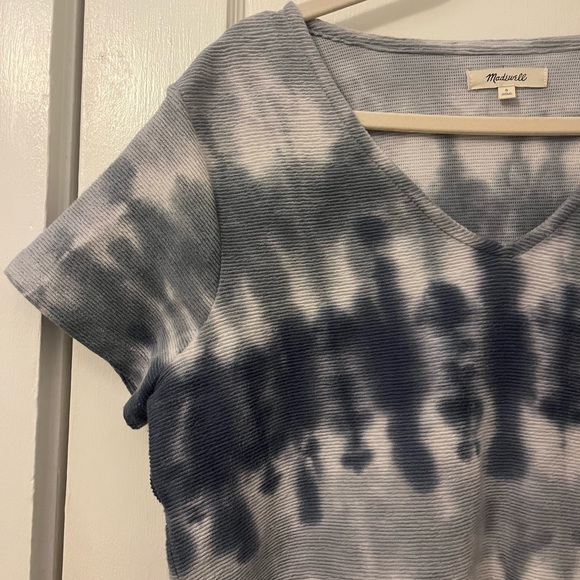 Madewell Ottoman Jacquard V-Neck Setlist Boxy Top in Tie-Dye Blue-Green - Picture 2 of 6